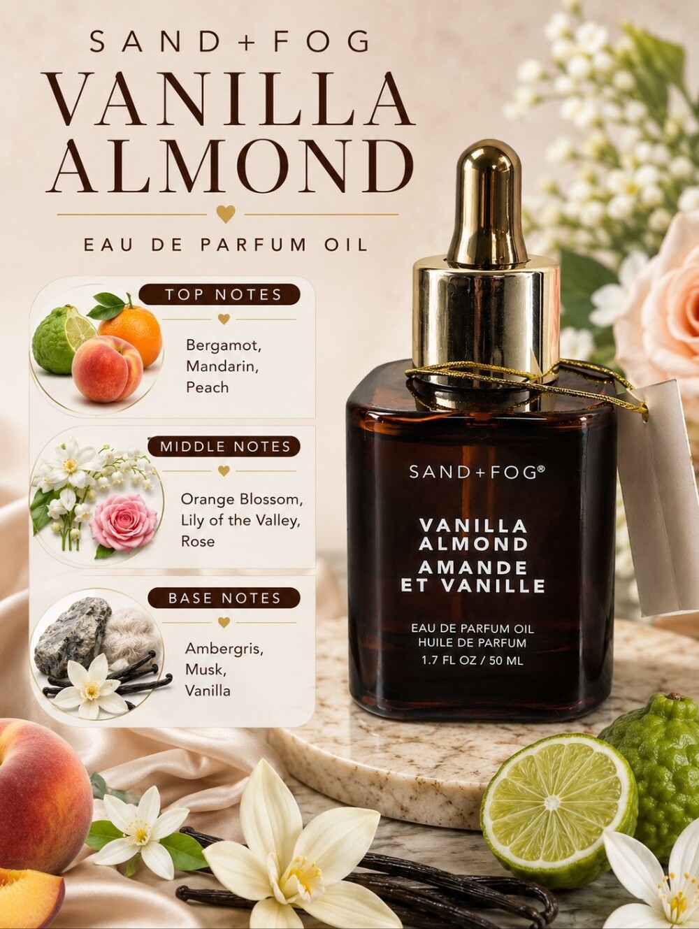 NEW Sand + Fog Vanilla Almond Fragrance Oil - Alcohol Free